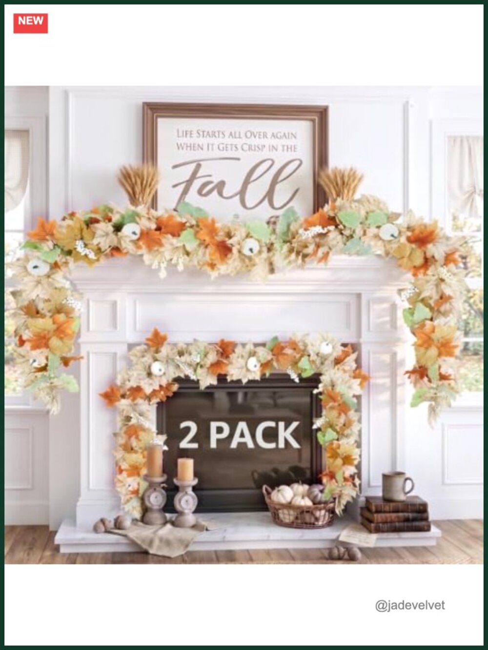 Neutral Fall Garland 6ft 2 Pack Mantle Fireplace Autumn Leaves Decor Pumpkins